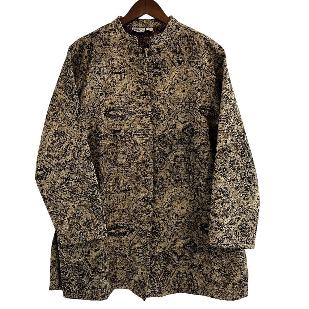 CHICO'S Tapestry Button Down Paisley Coat Size L 12 Classic Indie Casual Lagom